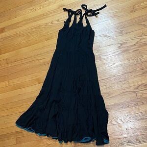 Free People Black Tiered Maxi Tie Shoulder Dress size M